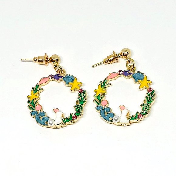 ❤️HP❤️New! Rabbit Rhinestones Hoop Wreath Earrings - Picture 3 of 5